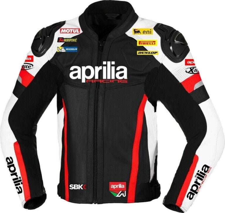 Aprilia Custom Motorbike Leather Racing Jacket Black White Red