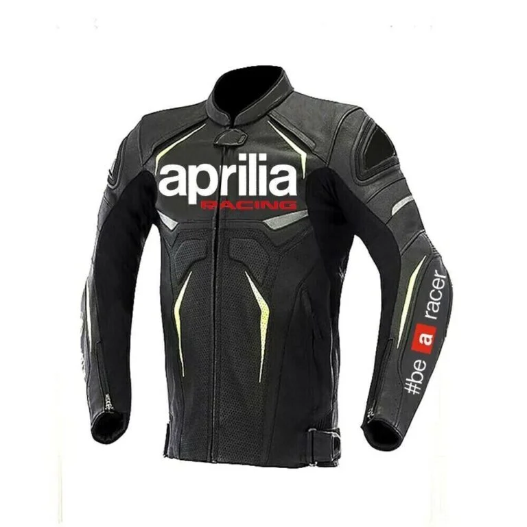 Aprilia Racing Custom Motorcycle Leather Jacket Black