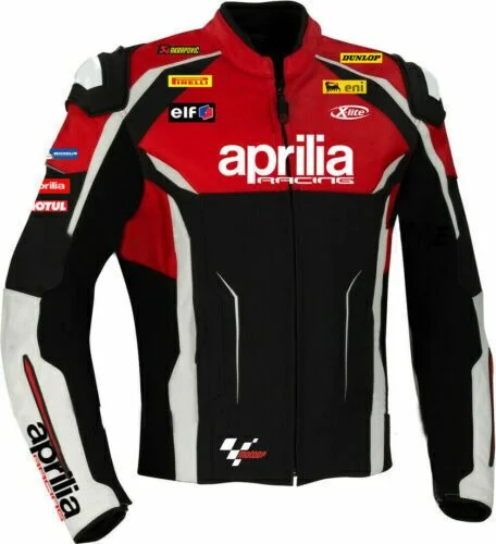 Aprilia Racing Motogp Custom Motorcycle Leather Jacket Black Red White