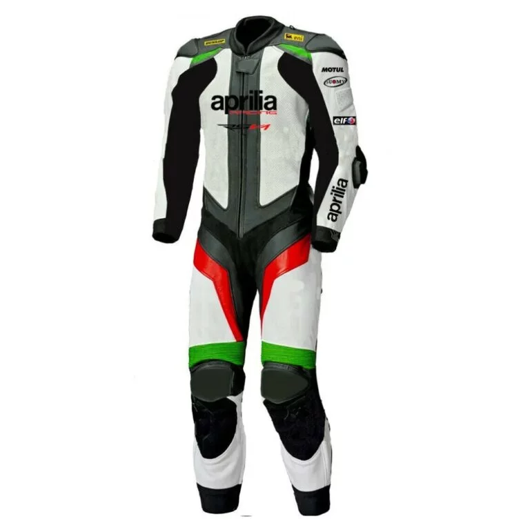 Aprilia Racing Motorbike Leather Racing Suit Black White Red Green