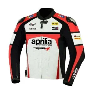 Aprilia Racing Motorcycle Leather Jacket White Black Red
