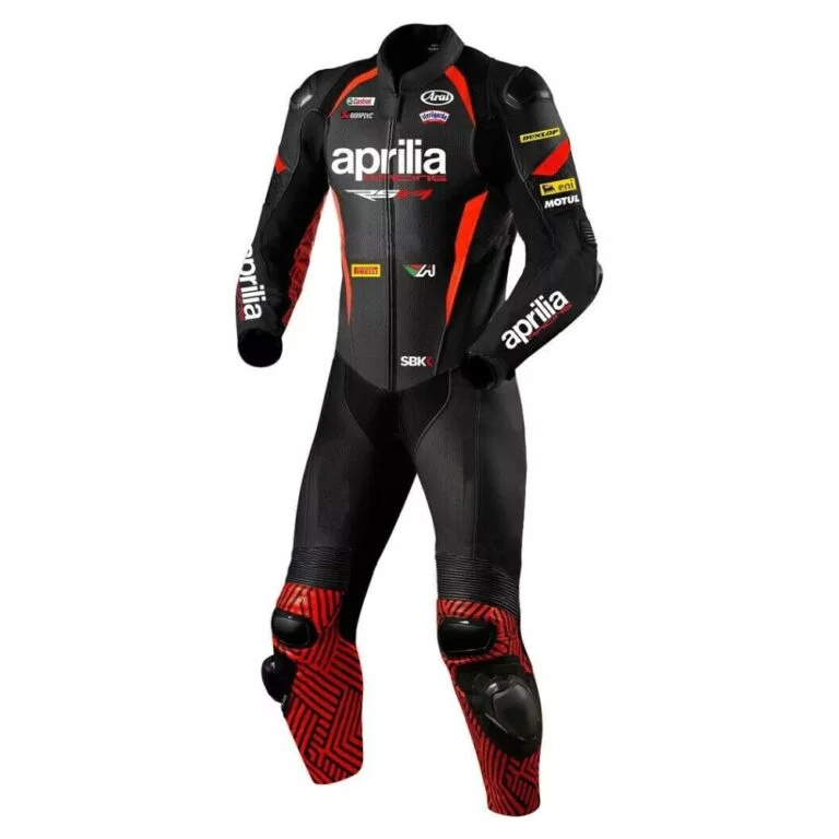 Aprilia Racing SBK Motorcycle Leather Suit Black Red