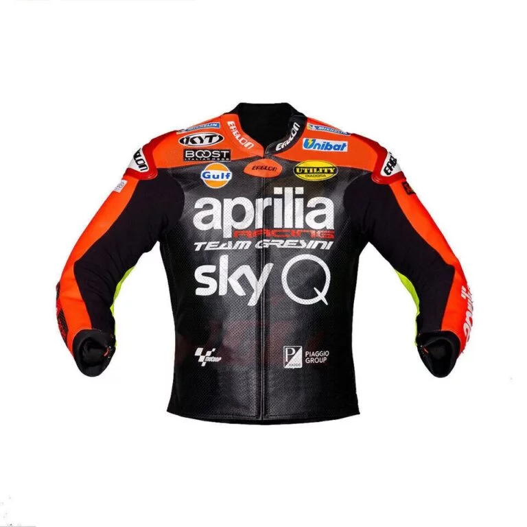 Aprilia Racing Team Gresini Custom Motorcycle Leather Jacket Black Orange