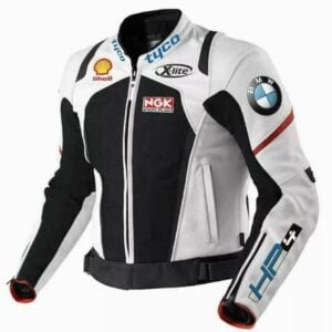 BMW HP4 Custom Motorcycle Leather Racing Jacket White Black