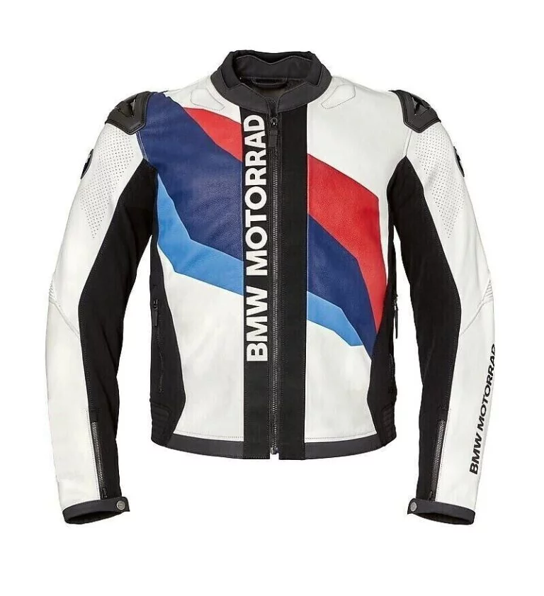 BMW Motorrad Custom Motorcycle Leather Racing Jacket Black White Red Blue