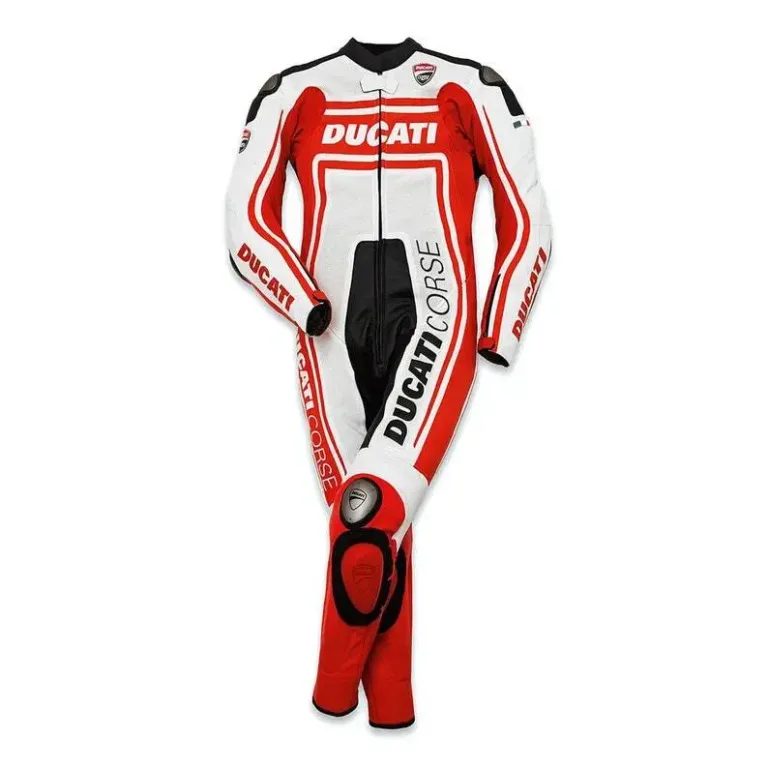 Corse Custom Motorcycle Leather Racing Suit White Red Black
