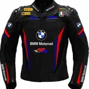 BMW S1000 RR Motorbike Leather Racing Jacket Black Red Blue