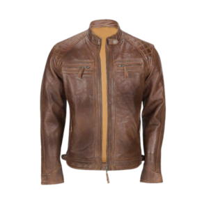 DISTRESSED BROWN SHEEPSKIN LEATHER JACKET