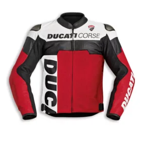 Ducati Corse Custom Motorbike Leather Racing Jacket Red White Black