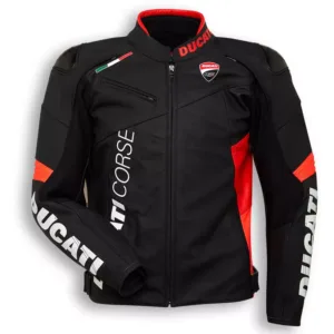 Ducati Corse Custom Motorcycle Leather Racing Jacket Black
