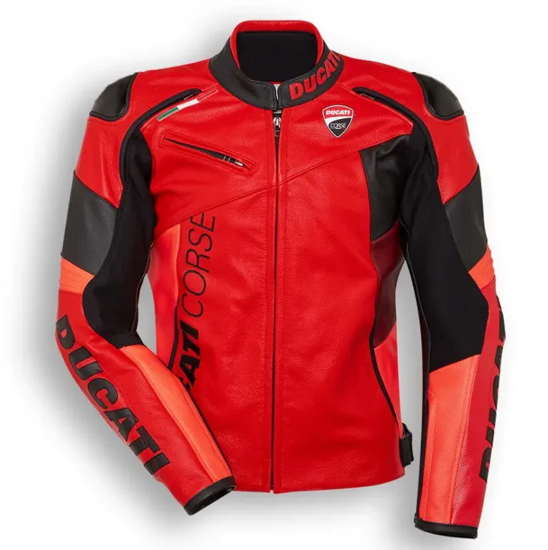 Ducati Corse Custom Motorcycle Leather Racing Jacket Red