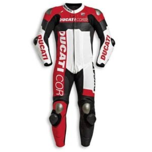 Ducati Corse Motorbike Leather Racing Suit White Red Black