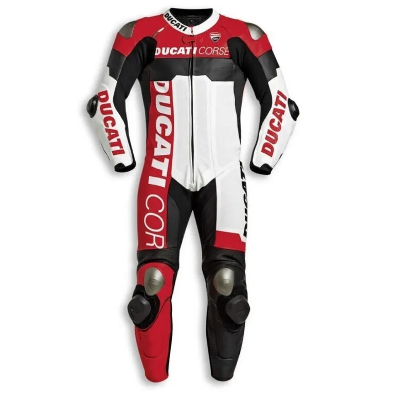 Ducati Corse Motorbike Leather Racing Suit White Red Black