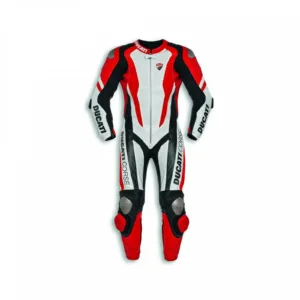 Ducati Corse Motorcycle Leather Racing Suit White Red