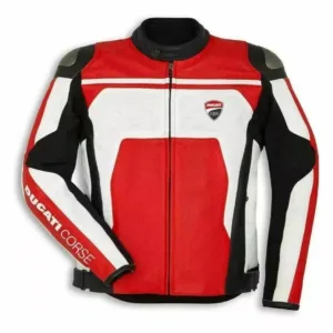 Ducati Corse Motorcycle Simple Leather Racing Jacket Red White Black