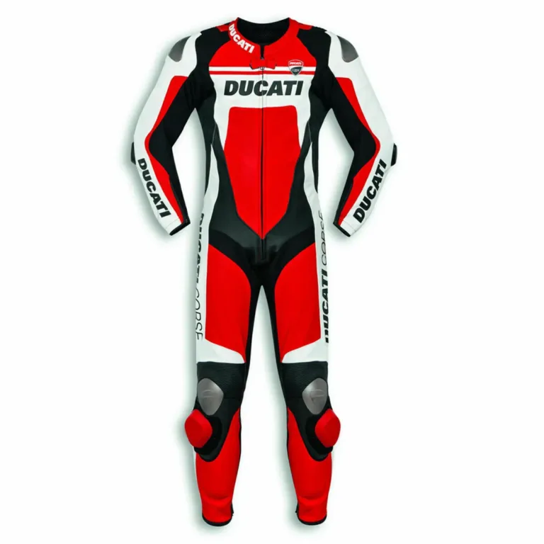 Ducati Motorbike Leather Racing Suit Red Black White Back