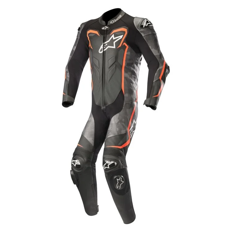 GP Plus v2 Camo Leather Motorcycle Racing Suit Black Red