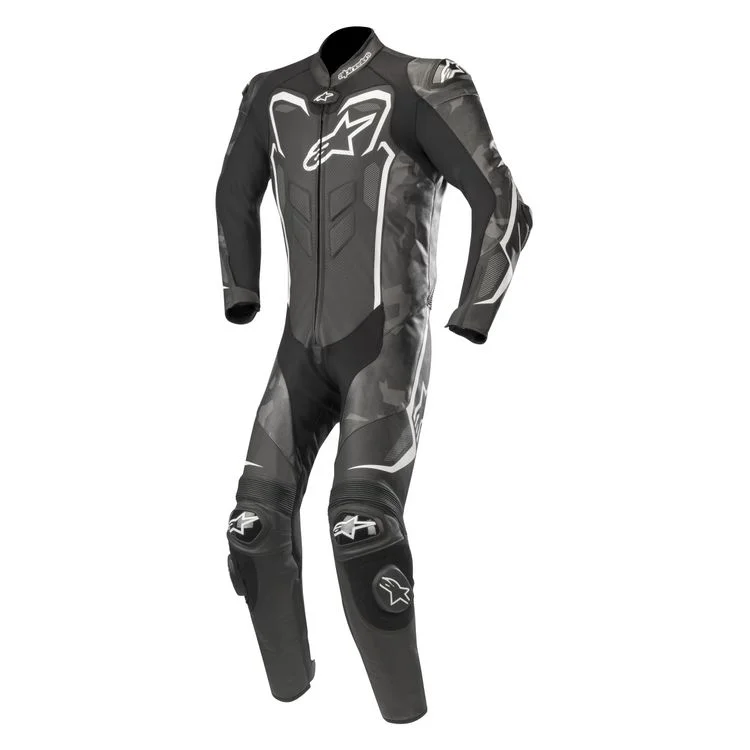 GP Plus v2 Camo Leather Motorcycle Racing Suit Black White