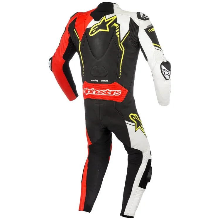 GP Plus v2 Motorbike Race Suit Black White Red Yellow Back