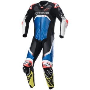 GP Tech v4 Motorbike Leather Racing Suit Black Blue Yellow