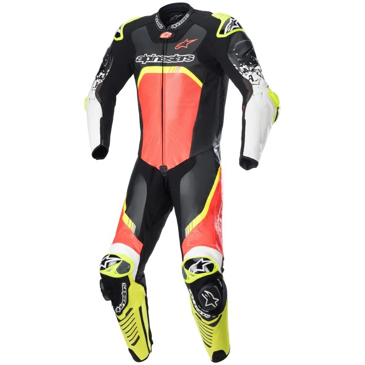 GP Tech v4 Motorbike Leather Racing Suit Black Red Yellow