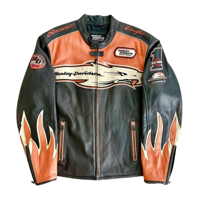 HARLEY DAVIDSON ORANGE SCREAMING EAGLE LEATHER JACKET