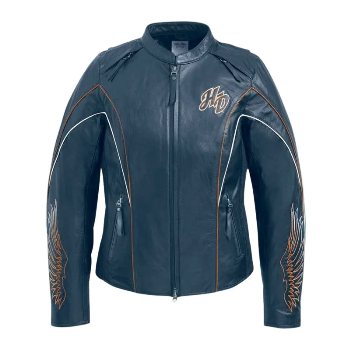 HARLEY DAVIDSON WOMEN'S JUNEAU EMBROIDERED WING SLEEVE LEATHER JACKET