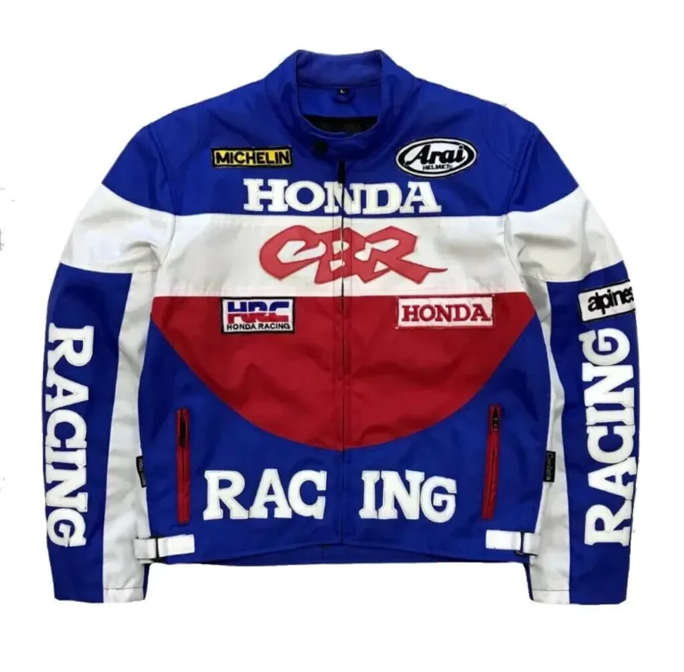 Honda CBR Custom Motorcycle Leather Racing Jacket Blue White Maroon