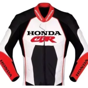 Honda CBR Custom Motorcycle Leather Racing Jacket White Black Red
