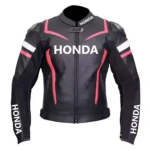 Honda Custom Motorbike Leather Racing Jacket Black Pink