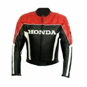 Honda Custom Motorbike Leather Racing Jacket Black Red