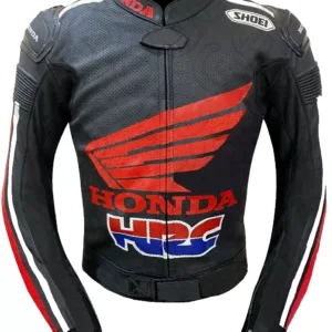 Honda HRC Motorcycle Leather Racing Jacket Black Red
