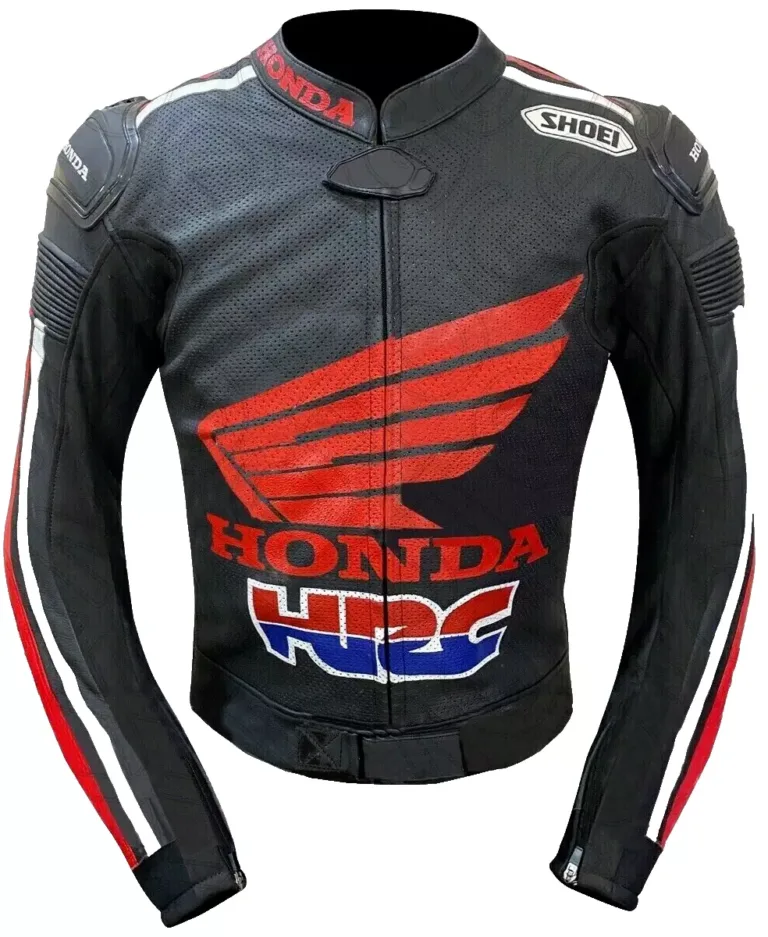 Honda HRC Motorcycle Leather Racing Jacket Black Red