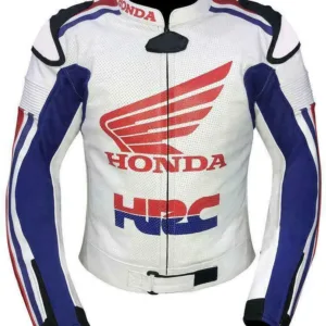 Honda HRC Motorcycle Leather Racing Jacket White Blue