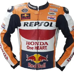 Honda Repsol Custom Motorbike Leather Racing Jacket White Orange