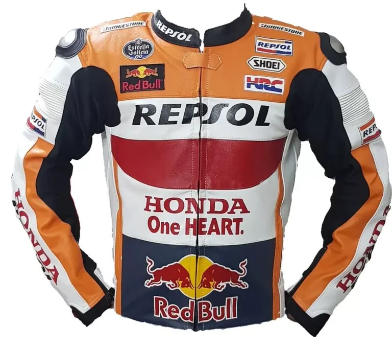 Honda Repsol Custom Motorbike Leather Racing Jacket White Orange