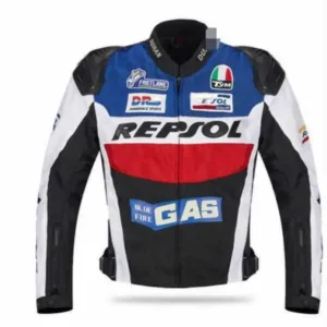 Honda Repsol Custom Motorcycle Leather Racing Jacket Black Blue