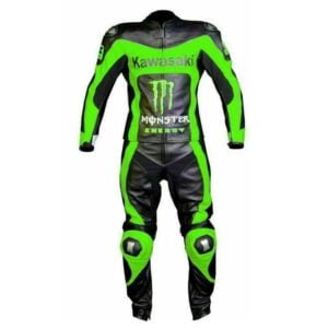 Kawasaki Monster Motorcycle Leather Racing Suit Black Green
