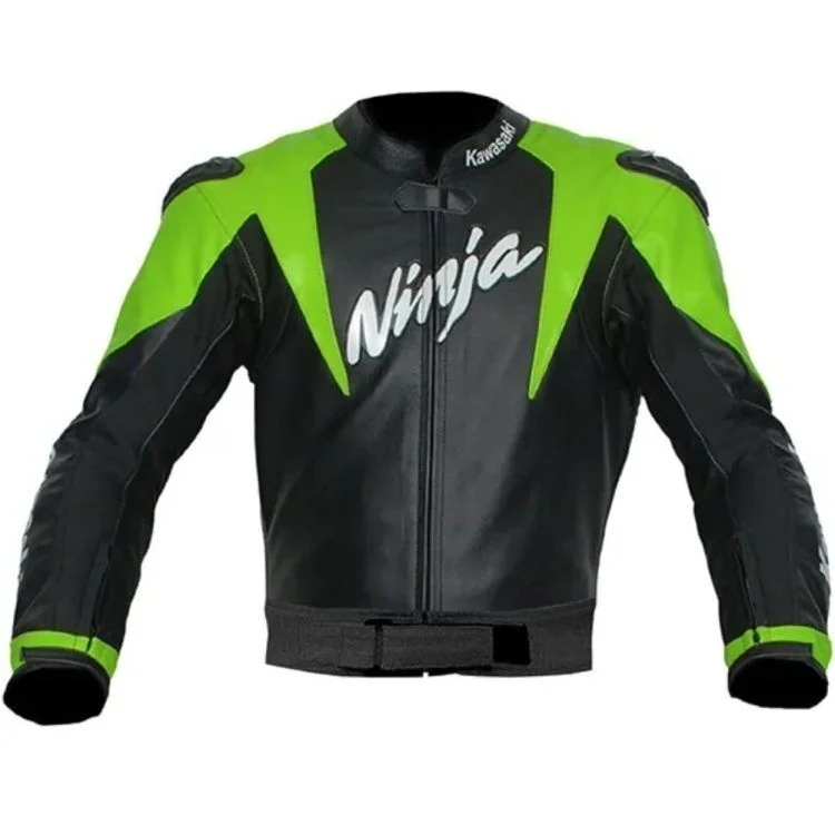 Kawasaki Ninja Custom Motorbike Leather Racing Jacket Black Green White