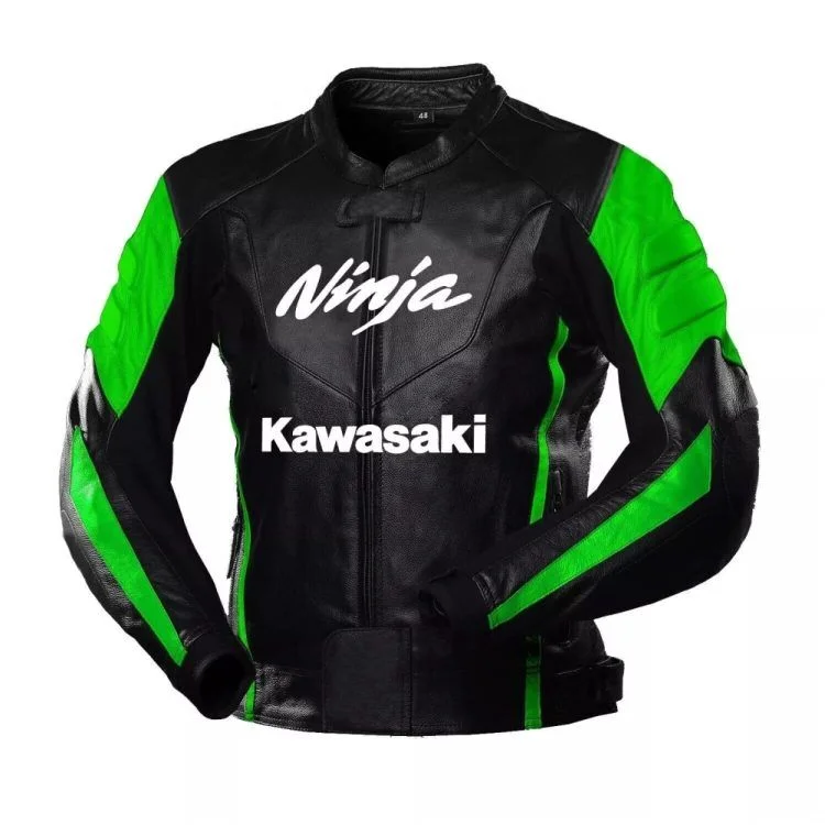 Kawasaki Ninja Custom Motorbike Leather Racing Jacket Black Green