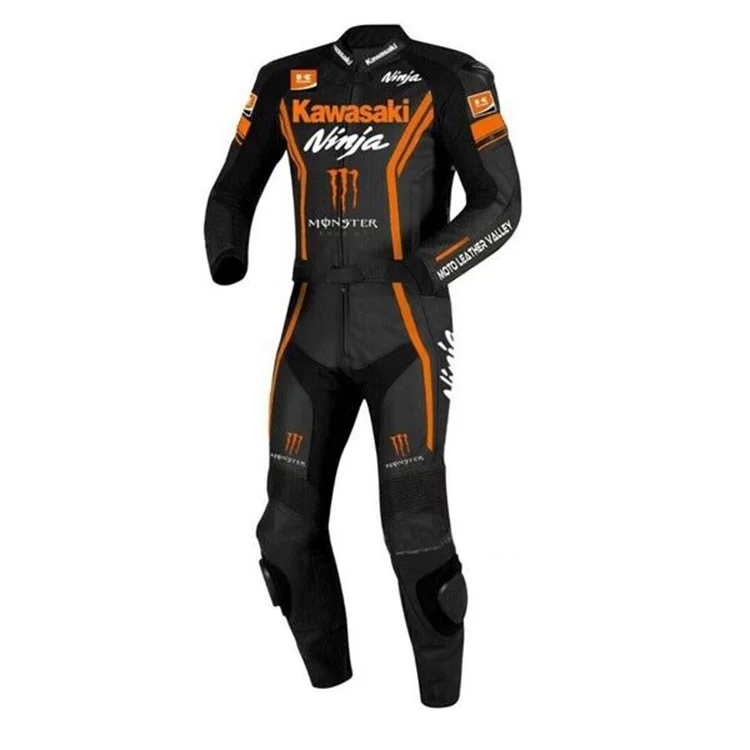 Kawasaki Ninja Monster Motorcycle Leather Racing Suit Black Orange