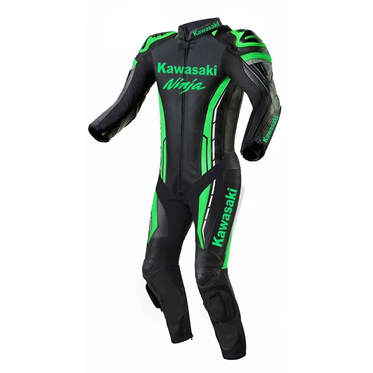 Kawasaki Ninja Motorbike Leather Racing Suit Black Green