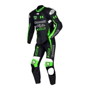 Kawasaki Ninja ZX10R Motorcycle Leather Racing Suit Black Green