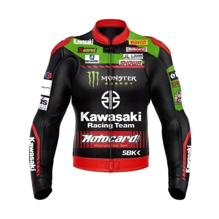 Kawasaki SBK Monster Energy Custom Motorcycle Racing Jacket Black Green Red