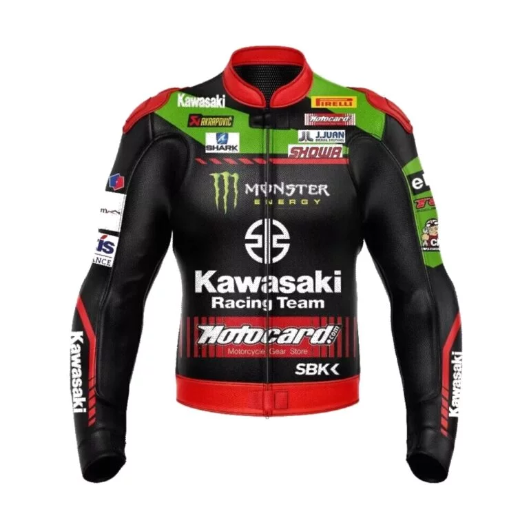 Kawasaki SBK Monster Energy Custom Motorcycle Racing Jacket Black Green Red