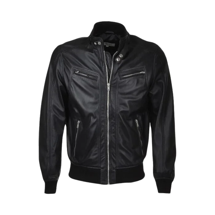 MEN BIKER BOMBER STYLE LEATHER JACKET