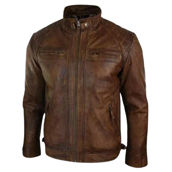 MEN BROWN FASHION SHEEP LEATHER JACKET