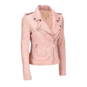 PINK BIKER STYLE WOMEN FASHION LEATHER JACKET