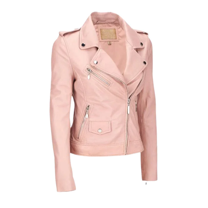 PINK BIKER STYLE WOMEN FASHION LEATHER JACKET