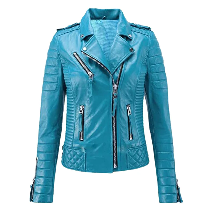 SKY BLUE WOMEN FASHION LEATHER JACKET